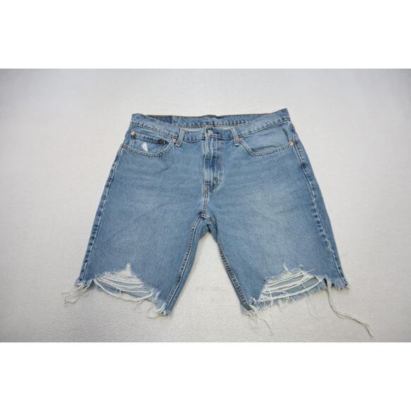 Levi's 511 Distressed Frayed Denim Jean Shorts Rugged Blue Washed Mens Size 36 - Picture 1 of 8